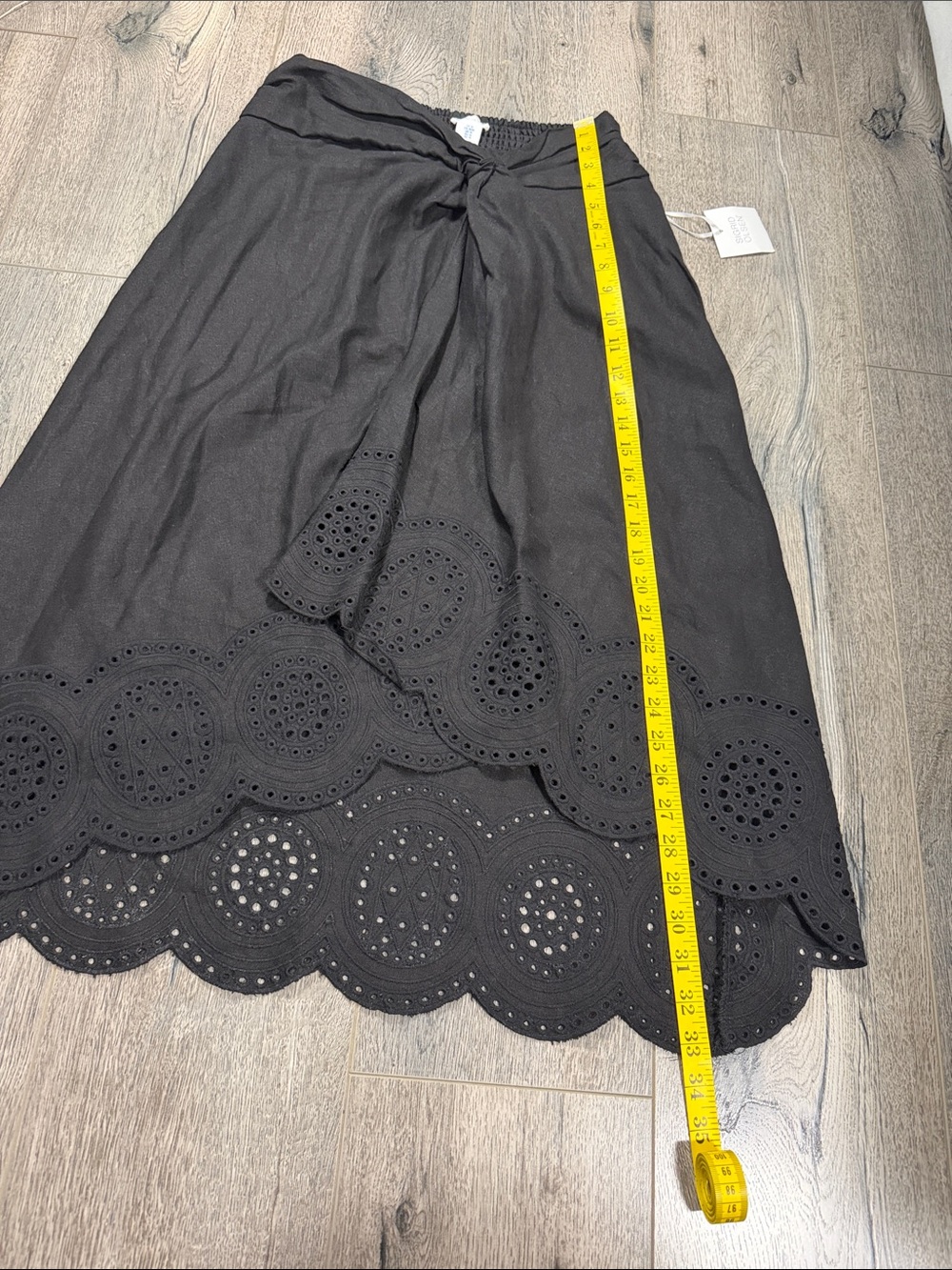 Sigrid Olsen Black Midi Skirt with Tie Front and Eyelet Hem - Picture 6 of 10